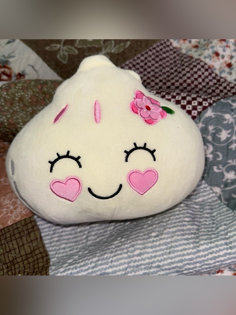 Kawaii Heart Cheek dumpling Plush Pillow - Cream with Pink Accents